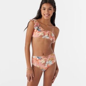 O'Neill Girl's Punta Tropical Asymm Ruffle Bandeau Top Set, size 14